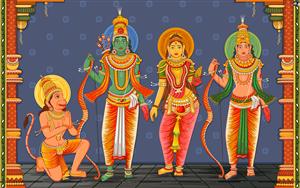 Indian folk art depicting Lord Rama, Goddess Sita, Lord Laxman and Lord Hanuman